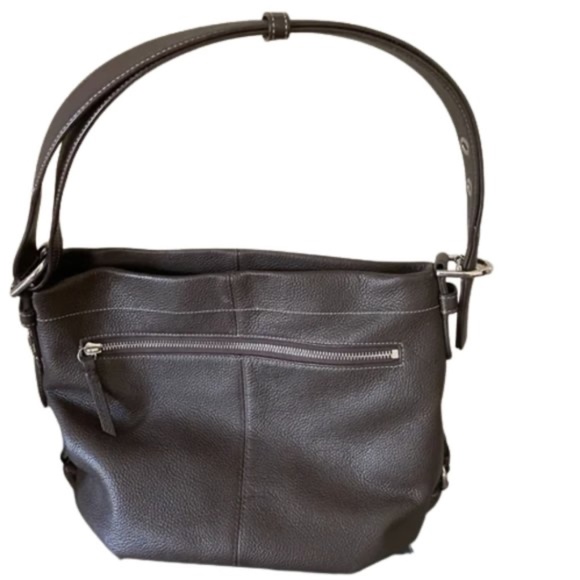 Coach Pebbled Dark Brown Leather Shoulder Bag